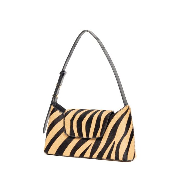 Elleme Paris Zebra Print Shoulder Bag in Black and Tan, - Picture 2 of 5